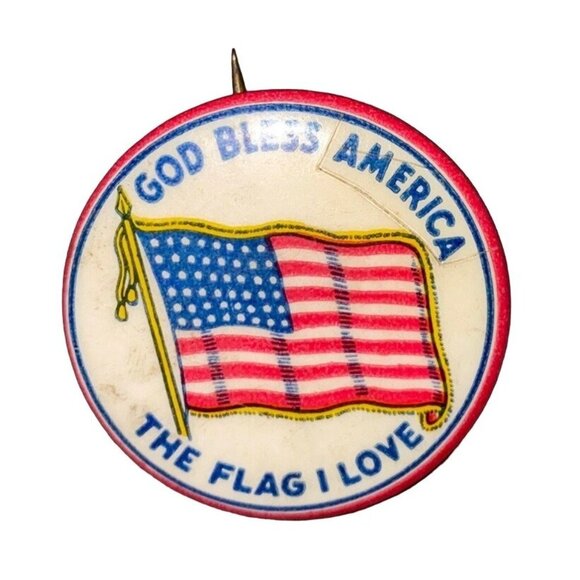 God Bless America Flag Love Pinbacks .35 Inches Political Pin Promotional Red Wh - Picture 1 of 2
